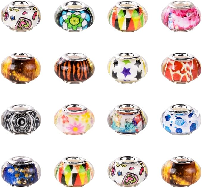 120 Pieces Assorted European Craft Beads Large Hole Lampwork Spacer Beads - Image 2