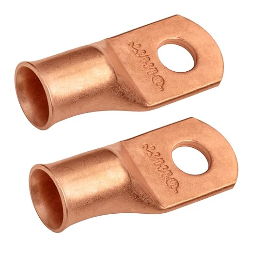 SELTERM 2pcs 3/0 AWG 3/8" Stud Copper Wire Lugs, Battery Lugs, Ring Terminals, Battery Cable Ends, 000 Gauge Ring Terminal Connectors, UL Heavy Duty Bare Copper Eyelets Battery Terminal Connectors