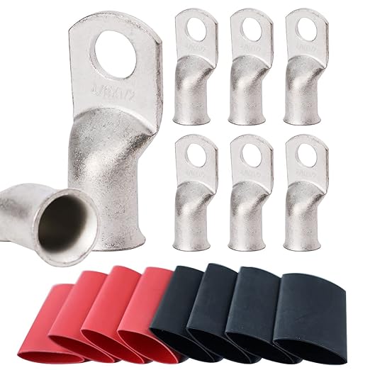 TKDMR 8pcs 4/0 Awg-1/2 Ring Marine Grade Copper Wire Lugs,with 3:1 Heat Shrink Tubing,UL Battery Cable Ends,Heavy Duty Cable Lugs,Tinned Copper Eyelets,Tubular Ring Terminals
