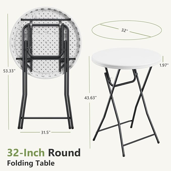 Folding Table, 32 Inch Foldable Cocktail Bar, High Top Round Folding Tables No - Image 3