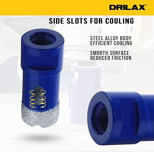Drilax Pro Series 1 Inch Diamond Hole Saw Drill Bit for Angle Grinders | 5/8"-11 Thread | Fast Dry Cutting in Concrete, Masonry, Granite, Quartz, Porcelain, Tile | 1-3/8" Depth