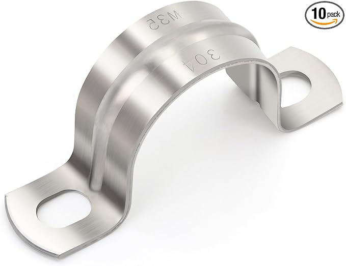 SS304 Conduit Clamps 1 Inch, 2-holes Pipe Bracket U Clamp for Cable/Water Pipe/Pipe, Heavy Duty Pipe Clamp | OD 1" | 10 pcs