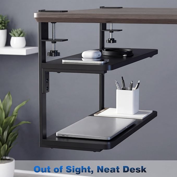 2-Tier Desk Extender, 22-inch Clamp-On Desk Shelf, Height-Adjustable Desktop - Image 7
