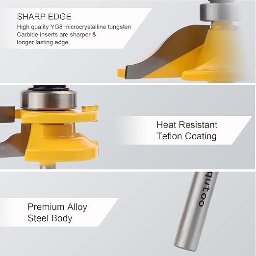 3PCS 1/2" Shank Router Bit Set, Raised Panel Cabinet Door Making Router Bits, Cemented Carbide Router Bits, Woodworking Tools Router Door & Window Bits (Tenon Joint Cutter Diameter: 1-5/8")