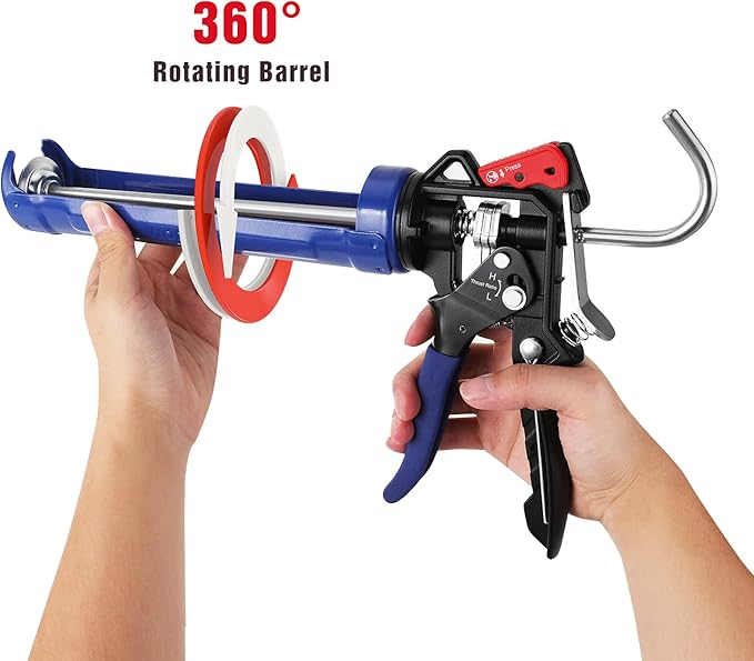 WORKPRO Caulking Gun, Adjustable Hand Caulk gun, Less-dripping Regulating, Sealant Silicone Gun with Comfort Grip, 9:1 & 18:1 Thrust Ratio, Smooth Round Rod for 10oz Caulk tubes