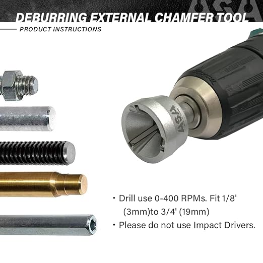 ASA Tools Deburring External Chamfer Tool, with HSS Blade, Deburring Drill Bit, Remove Burr Tools Quick Release Shank Fits for 1/8"-3/4"(3mm-19mm)