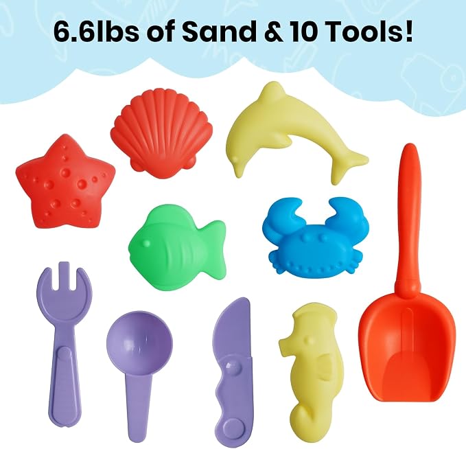 FURWEY Play Sand Set, with 6.6lbs of Colorful Sensory Sand, Plus 10 Tools & - Image 2
