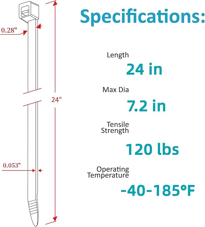 Large Zip Ties Heavy Duty Outdoor 24 inch, Heavy Duty Zip Ties 120 lbs Tensile - Image 2