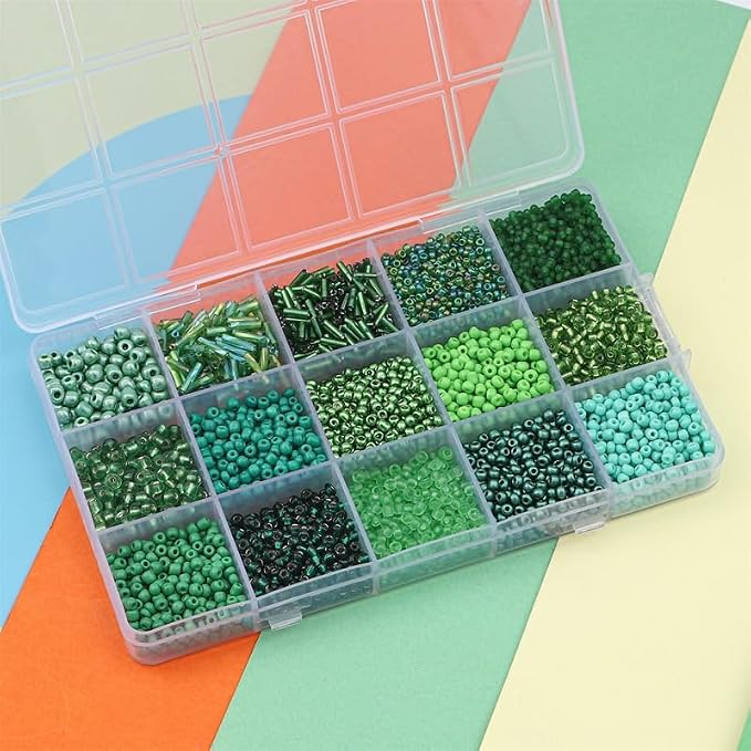 15 Grid Green Glass Seed Bugle Tube Beads Kit - Image 2