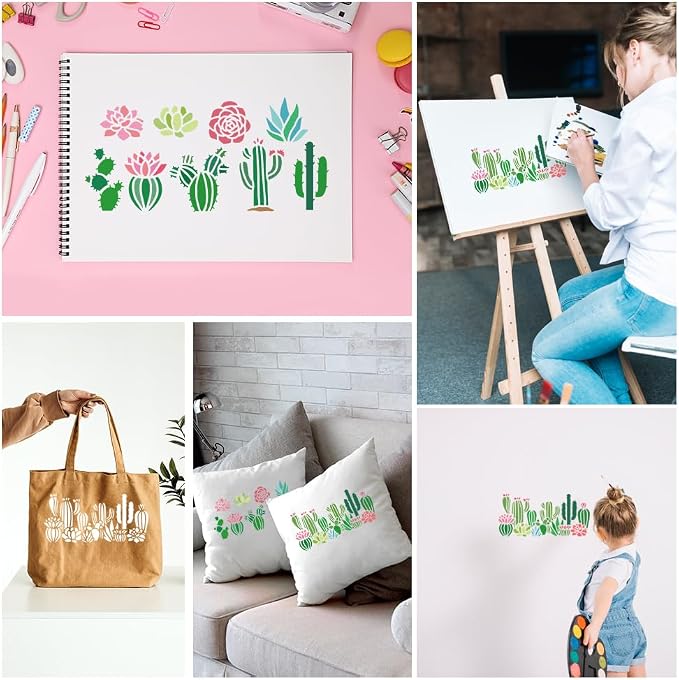 2Pcs Cactus Flower Stencils for Painting, 10 Styles Reusable Succulent Plants - Image 5