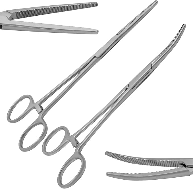 Hemostats ROCHESTER PEAN Forceps Locking Pliers Clamps Tongs Full Serrated Stainless Steel set Of 3 pcs 9,10,12 Inch Curved (Curved 9,10,12 Inches 3 pcs Set)