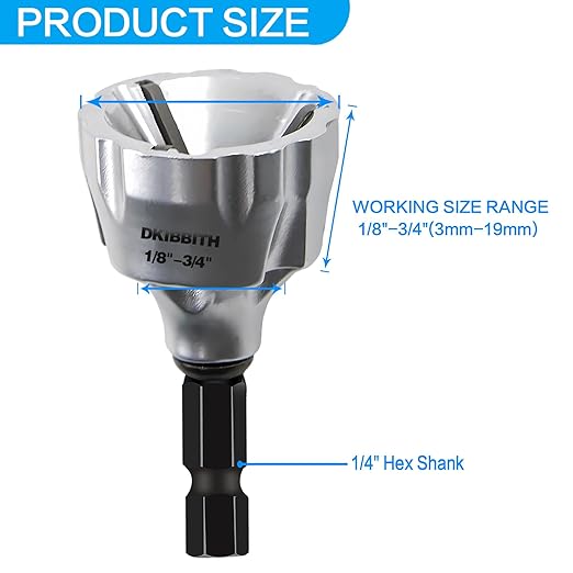 DKIBBITH Heavy-Duty Deburring Chamfer Tool with Sharp Tungsten Carbide Blades, Fast Hex Shank Deburr, External Burr Removal for Metal Rod Bolt Pipe 3D Printing PVC in 1/8" to 3/4" Diameter (3~19mm)