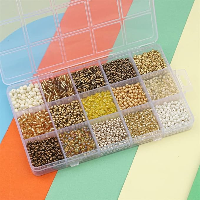 15 Grid Gold Glass Seed Bugle & Tube Beads Kit - Image 3