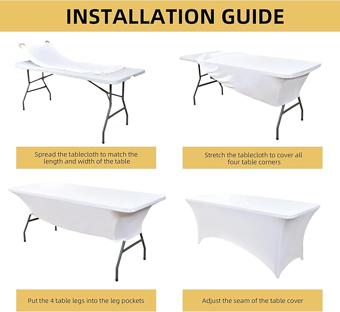 10-Pack 8ft White Spandex Table Covers - Image 5