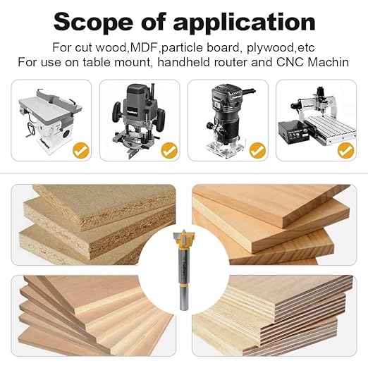 FivePears Forstner Drill Bit 3/8 inch Shank, 7/8 inch Cutting Diameter, Carbide Tipped Wood Hole Saw Auger Opener, Hole Opener Hinge Hole Cutter for Woodworking, Plastic, Plywood Products