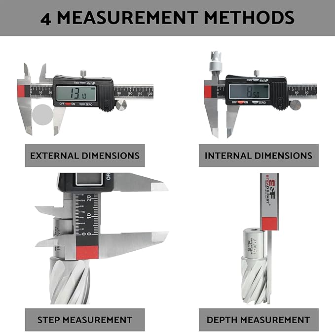 S&F STEAD & FAST Digital Calipers Measuring Tool 6 inch DCXD6-SS-PB, Micrometer Caliper Digital, Vernier Caliper Stainless Steel to Measure Inch Fractions Millimeter