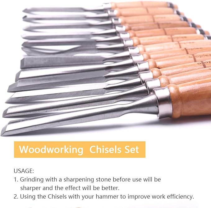 ATOPLEE 12pcs Wood Carving Tools for Woodworking,Professional Wood Chisel Set with Premium Case and Roll Up Bags for Carpenter Craftsman Gift in Most Wood Carving Project