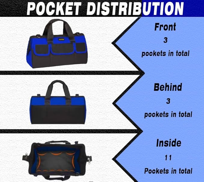 22in Tool Organizer With Adjustable Shoulder Strap, Waterproof Heavy Duty Bag For Men/Women, Wide Mouth For Screwdrivers, Pliers, Nut Drivers