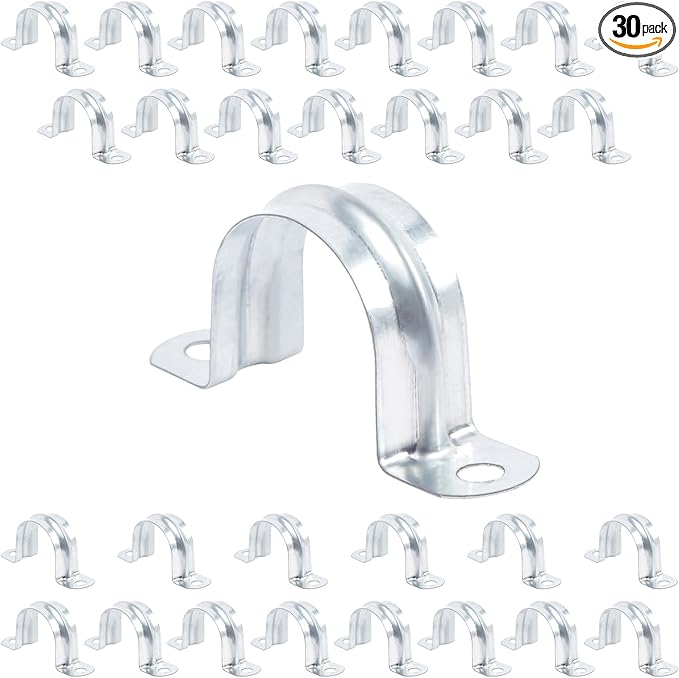 30 PCS 1 Inch Reinforced Rigid Pipe Strap,2 Holes U Bracket Cable Clamp Hanger,Zinc Coated Tension Tube Clip,Conduits Strap Clamps for Pipe Fixing on Various Surfaces,30 PCS(25 mm)
