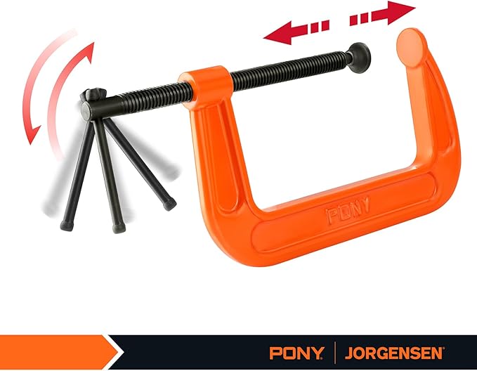 Pony 6-in C-Clamp Set, Clamps for Woodworking,1000lbs Load Limit, 2660 C-Clamp, Ideal for most DIY, Woodworking and Household Clamping Projects-2 Pack