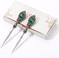 2Pcs Metal Embroidery Awl Set, European Vintage Carved Handle Scratch Awl, Sharp Sewing Awl Tool for Sewing with Storage Cases, Durable and Leather Punch Stitching DIY Craft(Antique Bronze)