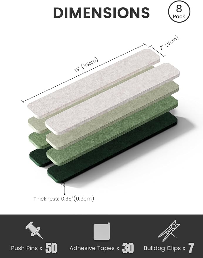 Fluxynara Cork Board Alternative Felt Strip Board 8-Pack 13"x2", Office Pin - Image 2