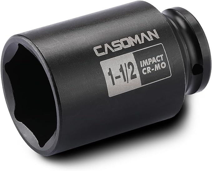 CASOMAN 6-Point 1/2-Inch Drive Deep Impact Socket- 1-1/2" (SAE), CR-MO, 1/2-inch Drive 6 Point Axle Nut Socket for Easy Removal of Axle Shaft Nuts (1-1/2")