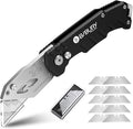 Utility Knife, BIBURY Upgraded Version Heavy Duty Box Cutter, Pocket Carpet knife with 10 Replaceable SK5 Stainless Steel Blades, Belt Clip, Easy Release Button, Quick Change and Safety Lock