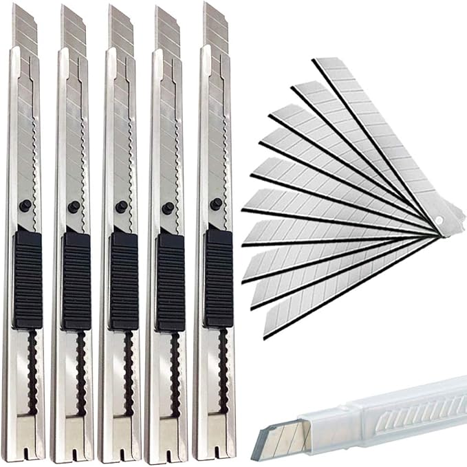 9mm Snap Off Utility Knife 5 Pack High Hardness Retractable Box Cutters by WEKOIL