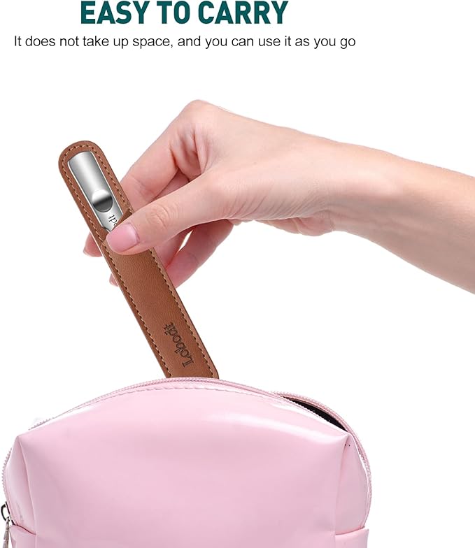 Glass Nail File - Stainless Steel with Anti-Slip Handle and Leather Case, Family or Travel Mini Nail File Suitable for Both Men and Women