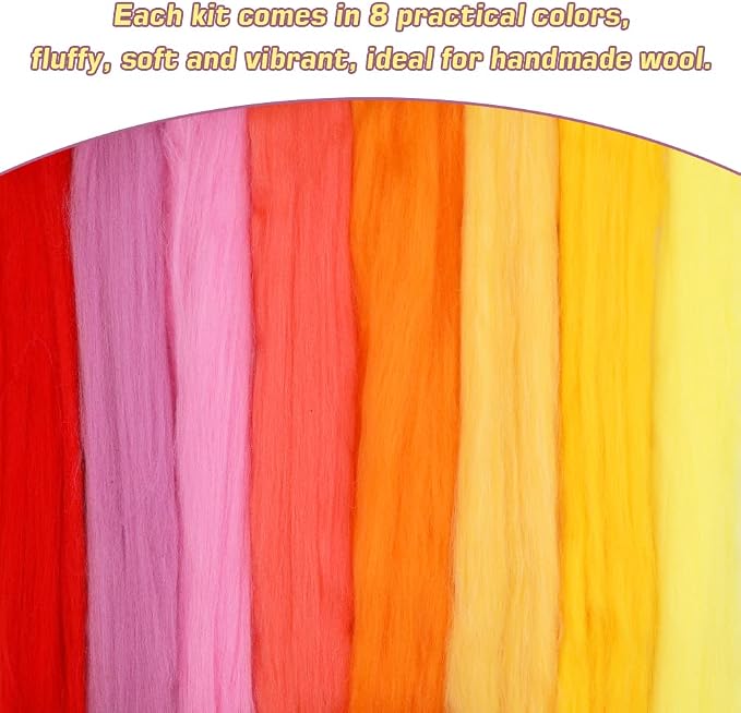 Wonvoc Needle Felting Wool 2.82oz/80 g, 8 Colors Nature Wool Roving Yarn - Image 5