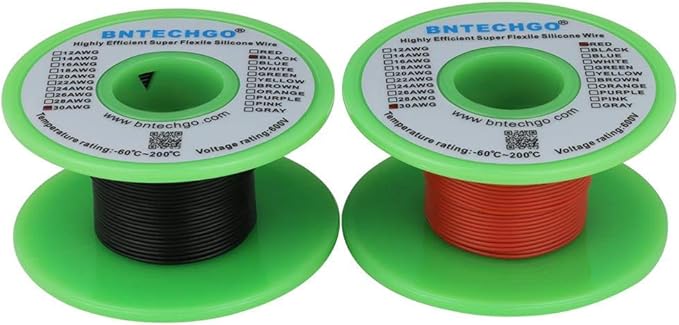 BNTECHGO 30 Gauge Silicone Wire Spool red 25ft and Black 25ft Flexible 30 AWG Stranded Tinned Copper Wire