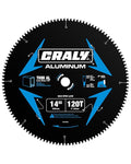 CRALY 14 Inch 120 Teeth Aluminum and Non-Ferrous Metal Cutting Circular Saw Blade, 1 Inch Arbor, Carbide Tipped, Thin Kerf, Black Ice Coating, for Medium Aluminum, Plastic, Composite(C14120AL)