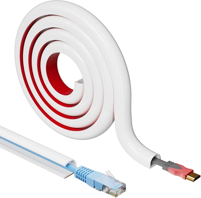 Cord Hider Raceway Kit, 39 inch Wall Cable Hider for 1 Cable, Silicone Material Hiding Wall Mount TV Powers Cords in Home Office, W0.59 H0.39in White