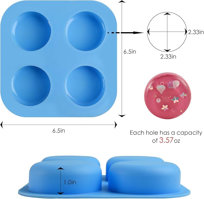 Sakolla 2 Pack 4 Cavity Round Silicone Soap Molds Cylinder Handmade Soap Molds - Image 2