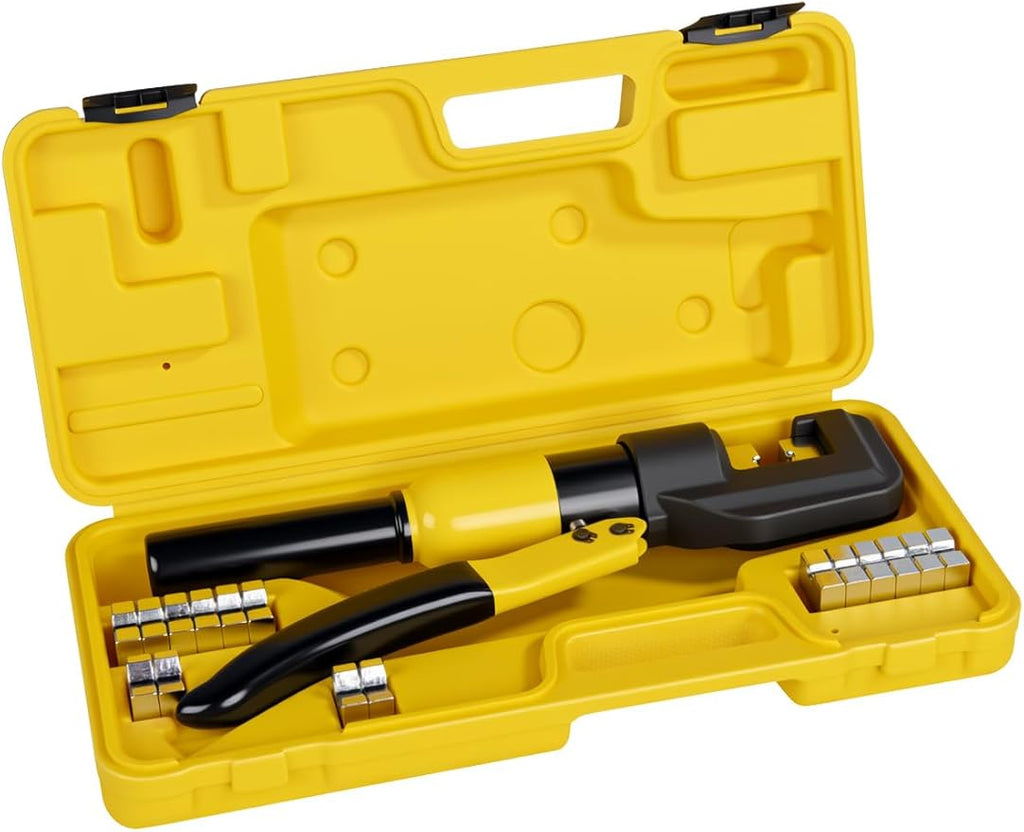 10 Tons Hydraulic Crimping Tool Battery Cable Lug Terminal Crimper with 9 Pairs of Dies, 12 AWG to 2/0 AWG Wire Crimping Tool