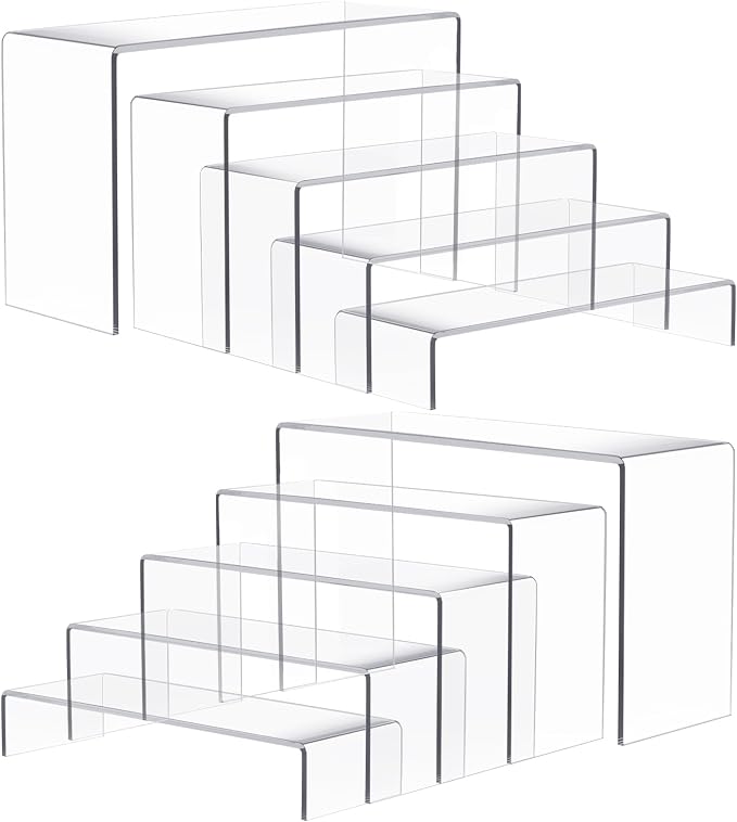 Anglelife 10 Pcs 2 Set 5 Size Large Acrylic Risers, Rectangular Clear Risers by Anglelife