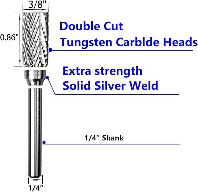 Carbide Burr Set 1/4" Shank SB-3 Die Grinder Bits Tungsten Double Cut Burr Bits (3/8" Cutter Dia X 0.79" Cutter Length) for Die Grinder Kits Metal Grinding Drilling Polishing (3pcs)