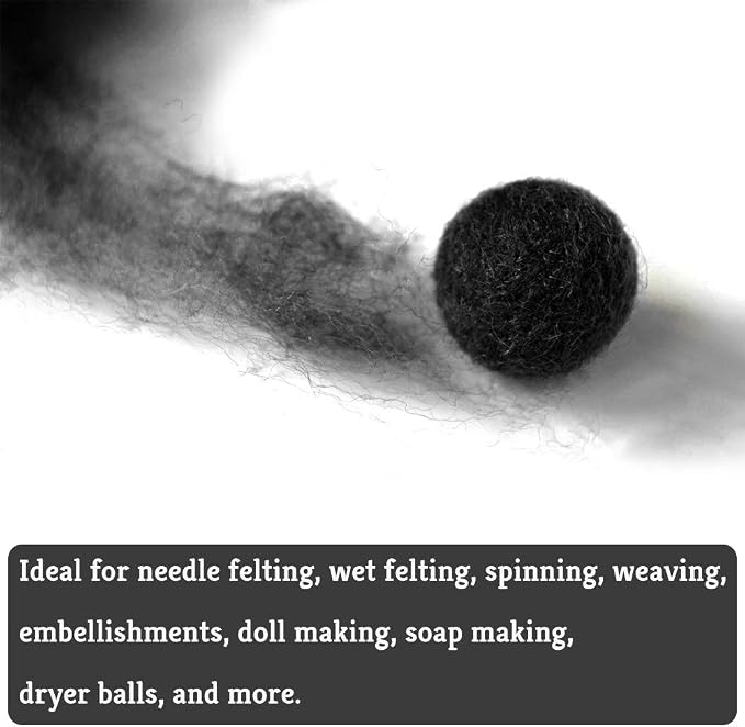 QMNNMA Wool Roving Bulk, 8.82oz Needle Felting Wool, Wool Roving Top-Black | - Image 3