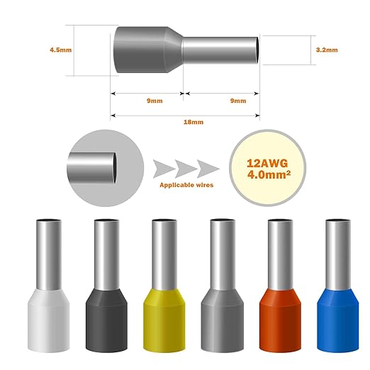 500pcs AWG12/3.5 mm² Wire Ferrules Terminals Kit Yellow, Terminal Connector Wire Insulated Cord Pin Ends Terminals for Electric, Industrial, Chemical Industry, Power Control System, etc.