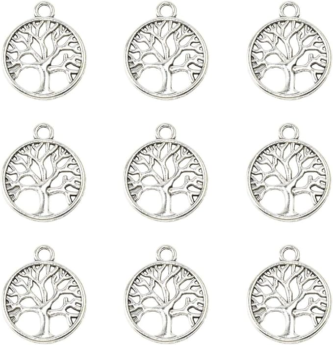 YYaaloa Pack of 50 Tibetan Tree of Life Charms; Silver, Mixed Smooth Metal - Image 3