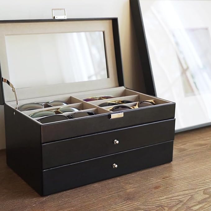 ProCase 3-layer Sunglasses Storage Organizer, 18 Slots Leather Sunglass Box - Image 2