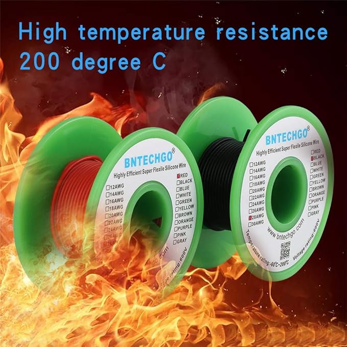 BNTECHGO 28 Gauge Silicone Wire Spool red 50ft and Black 50ft Flexible 28 AWG Stranded Tinned Copper Wire