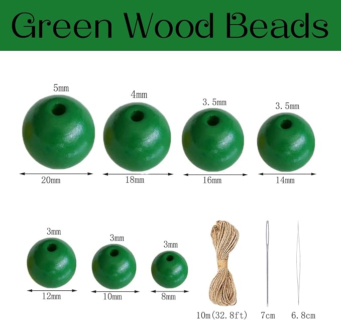 400Pcs Green Natural Wooden Beads - Image 2