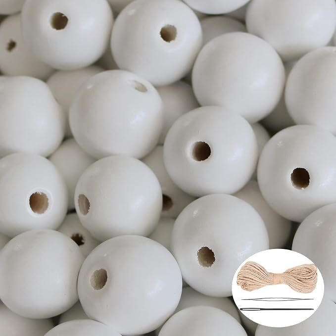 200Pcs White Large Wooden Beads - 16mm by SMANTA