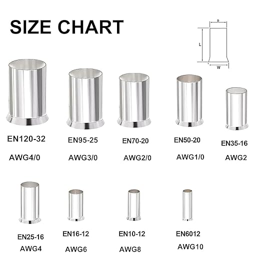 20Pcs Wire Ferrules Kit AWG 2/0 Tinned Copper Crimp Connector Non Insulated Electrical Cable Pin Cord End Terminal Assortment Kit for Electric Connectors (EN70-20