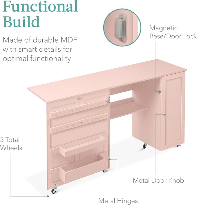 Best Choice Products Large Folding Sewing Table, Caster Wheels, Storage Shelves - Image 7