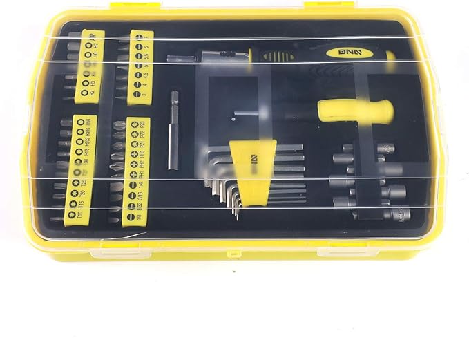 DNA MOTORING Universal Hand Tool Kit, Multi-Bit Screwdriver Hex Keys Set, Multibit Screw Driver with Screwdriver Bits, Nut Driver Set for SAE and Metric, Yellow, TOOLS-00038