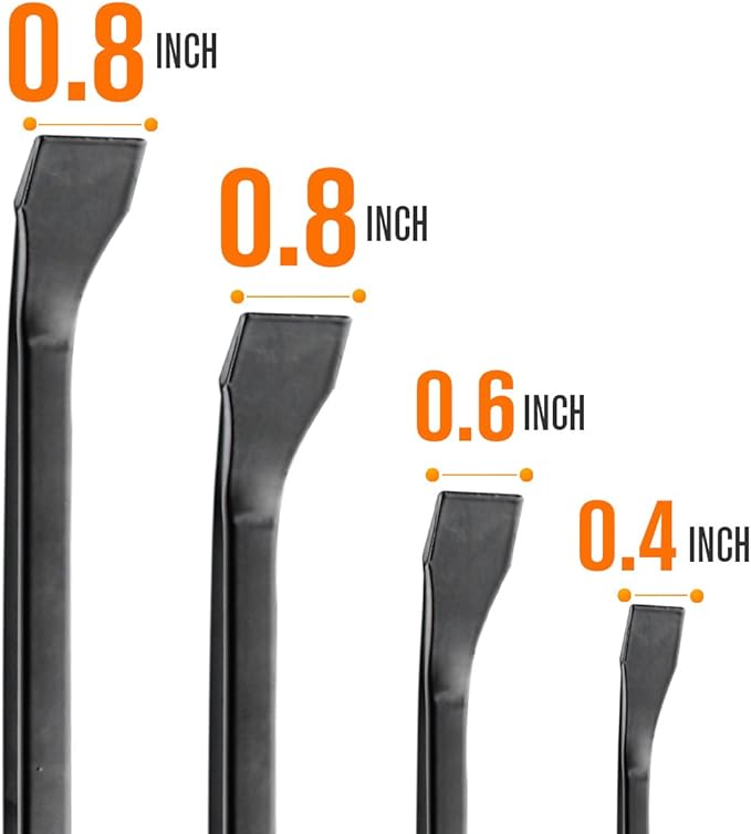 REXBETI Pry Bar Set, Heavy Duty Pry Bar 4-Piece Mechanic Hand Tools, Thicker Strike Cap Handle, Black Orange