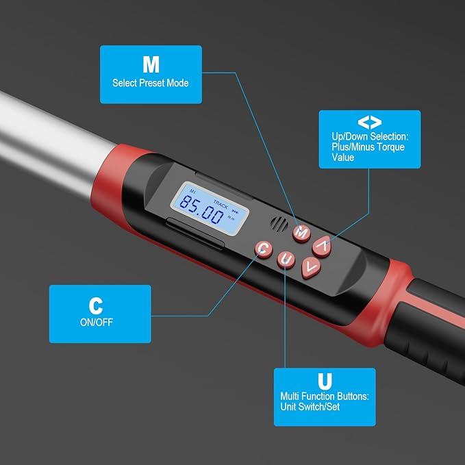 3/4-Inch Drive Digital Torque Wrench, 32-626 Ft-lb./42.5-850Nm, Dual-Direction, 4 Measurement Mode, Heavy Duty Electronic Torque Wrench with Buzzer & LED Indicator for Truck,Car
